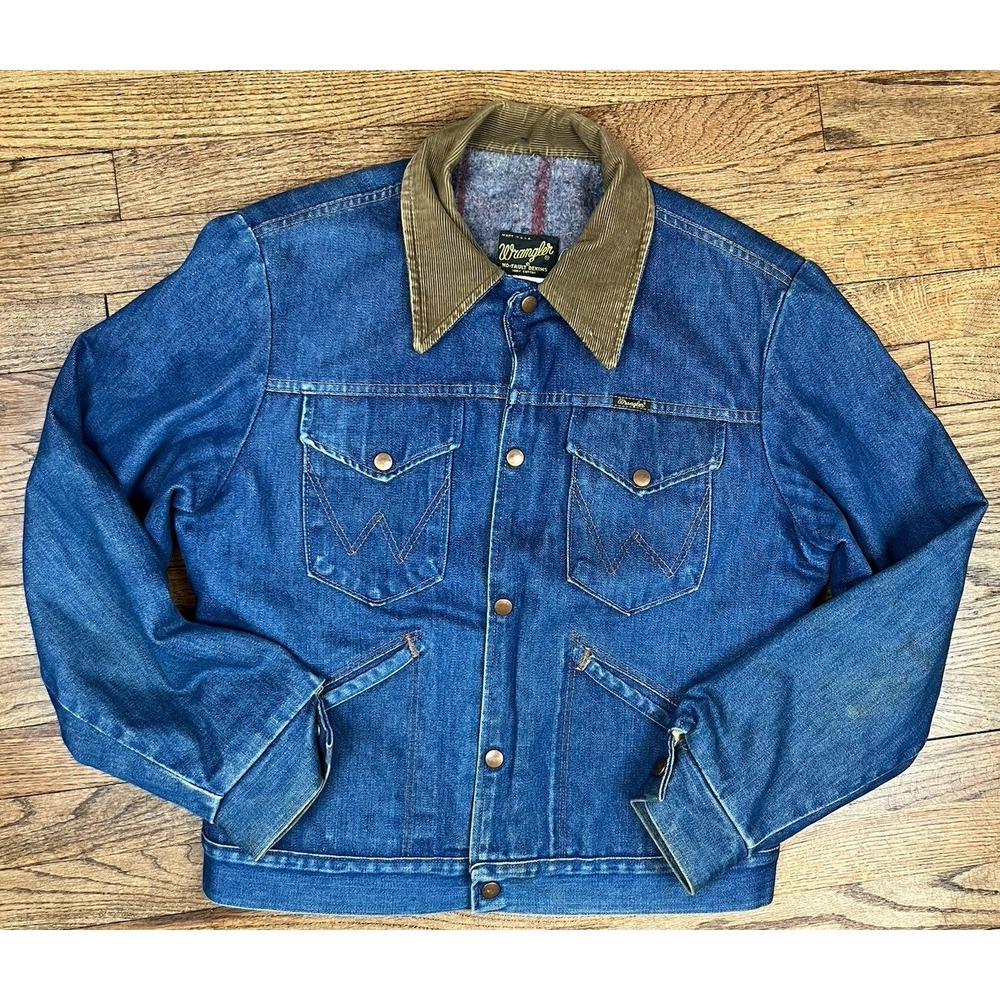 Vintage 60s 70s Wrangler No Fault Denim Blanket‎ Lined Jean Jacket Men's Sz 40